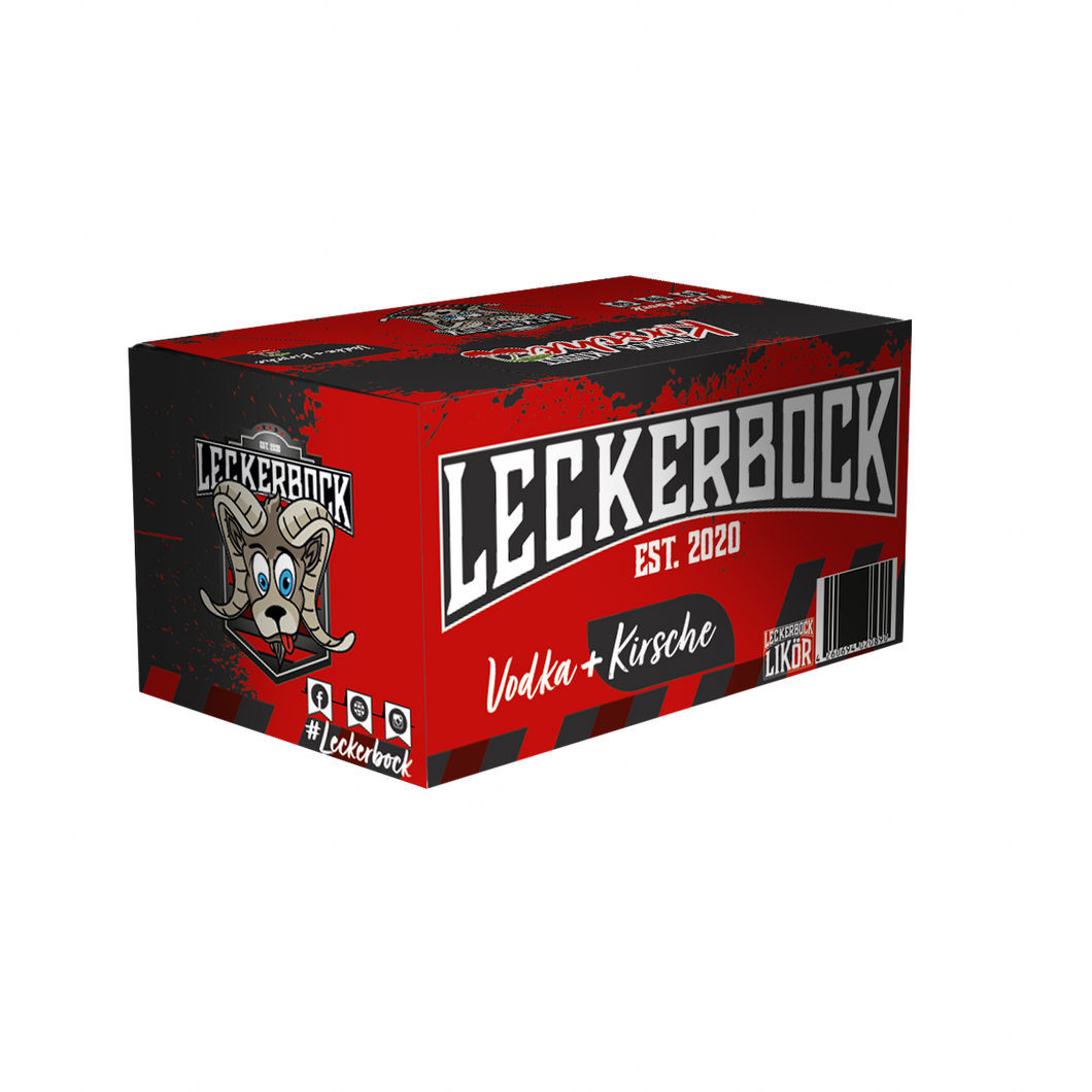 Leckerbock Vodka-Kirsche (15% Vol.) Partybox mit 20 Klopfern